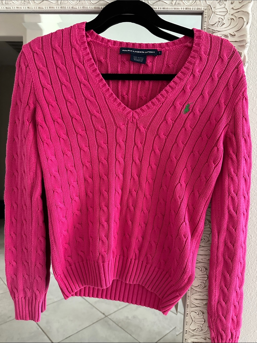 Ralph Lauren Sport Pink Cable-Knit V-Neck Sweater